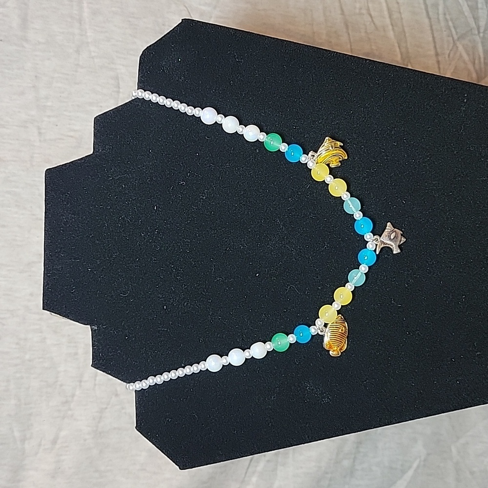 Upcycled Bubble Bead Necklace with Fish Charms